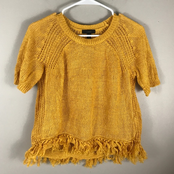 J. Crew Sweaters - J crew #g5301 mustard fringe sweater short sleeve